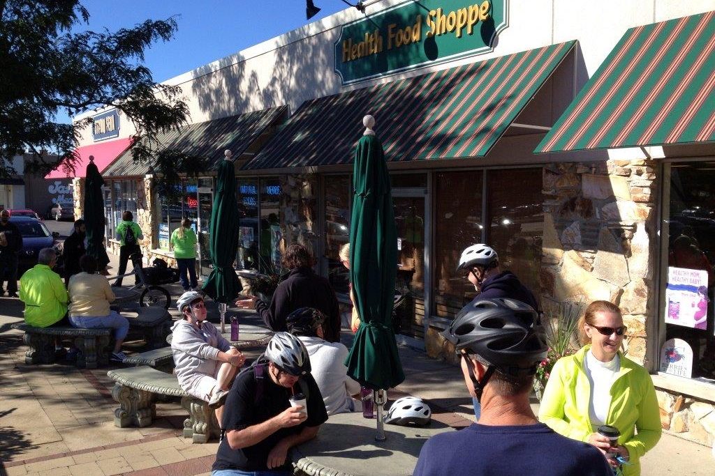 Trail users visiting Fort Wayne's Health Food Shoppe
